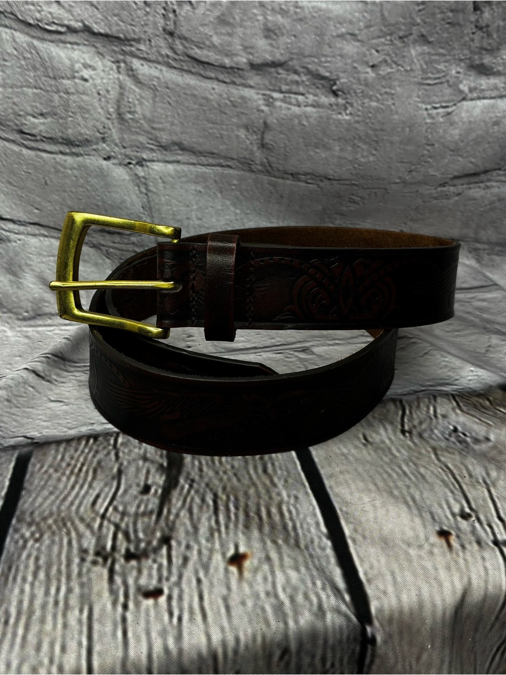 Vtg Patriotic Western Americana Country Cowboy Leather‎ Tooled Belt Wrangler 38